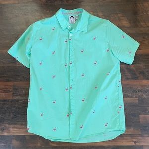 Philip DeFranco Pink Flamingo Button Up Shirt Size Large